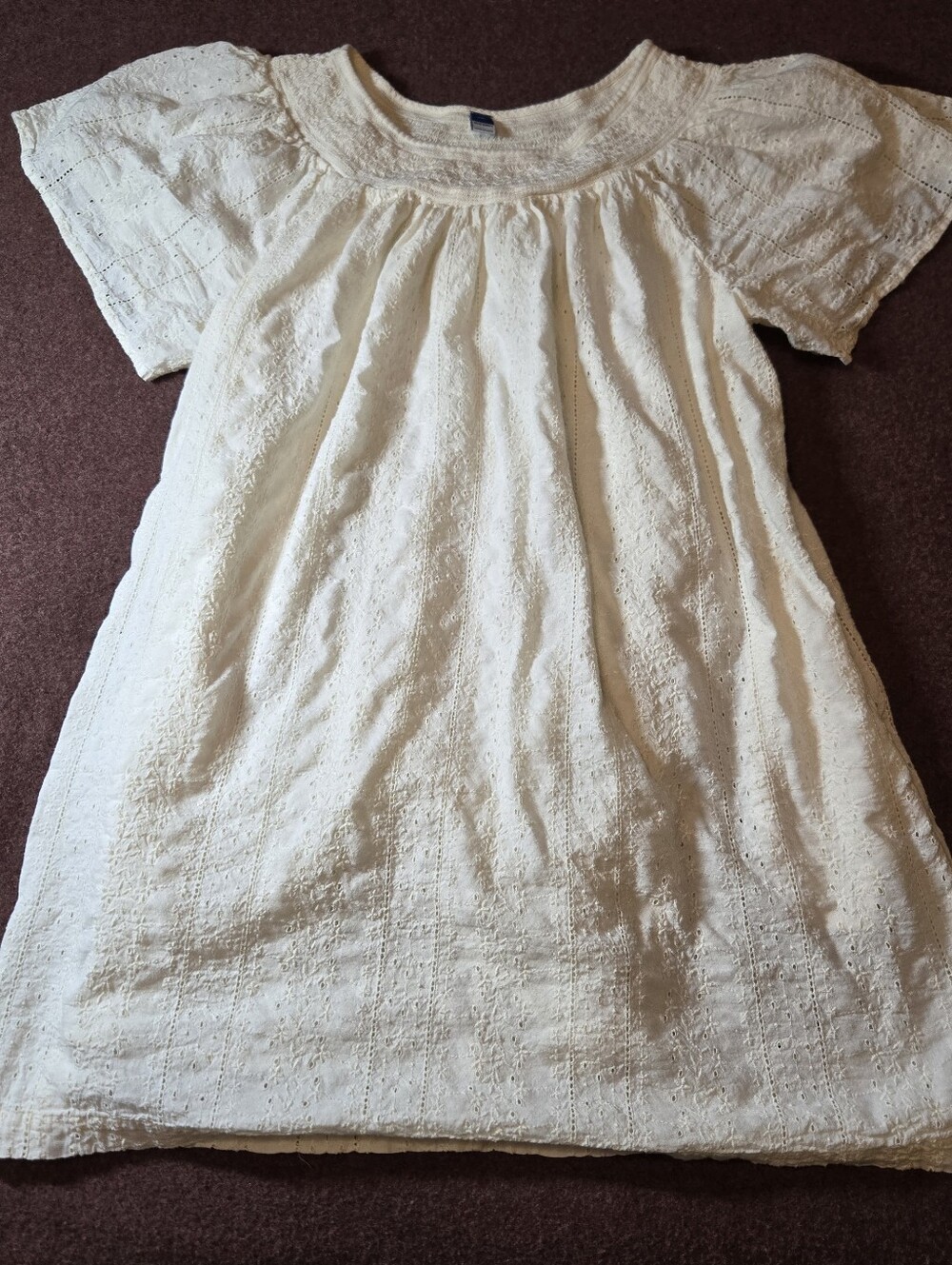 Old Navy flutter-sleeve smocked embroidered mini shift dress in an ivory XXL